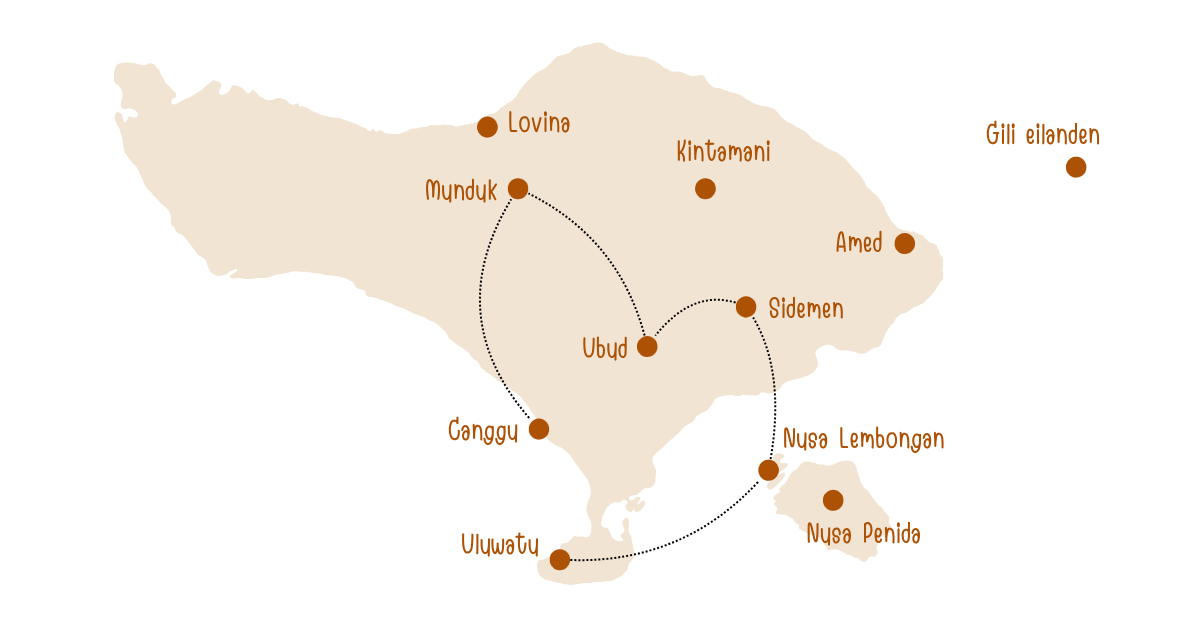 Kaart route Bali 2 - 3 weken