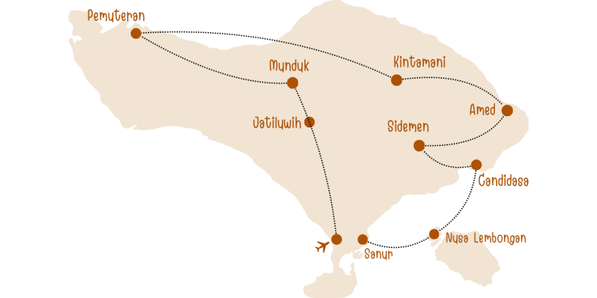 Reisroute bali van de gebaande paden